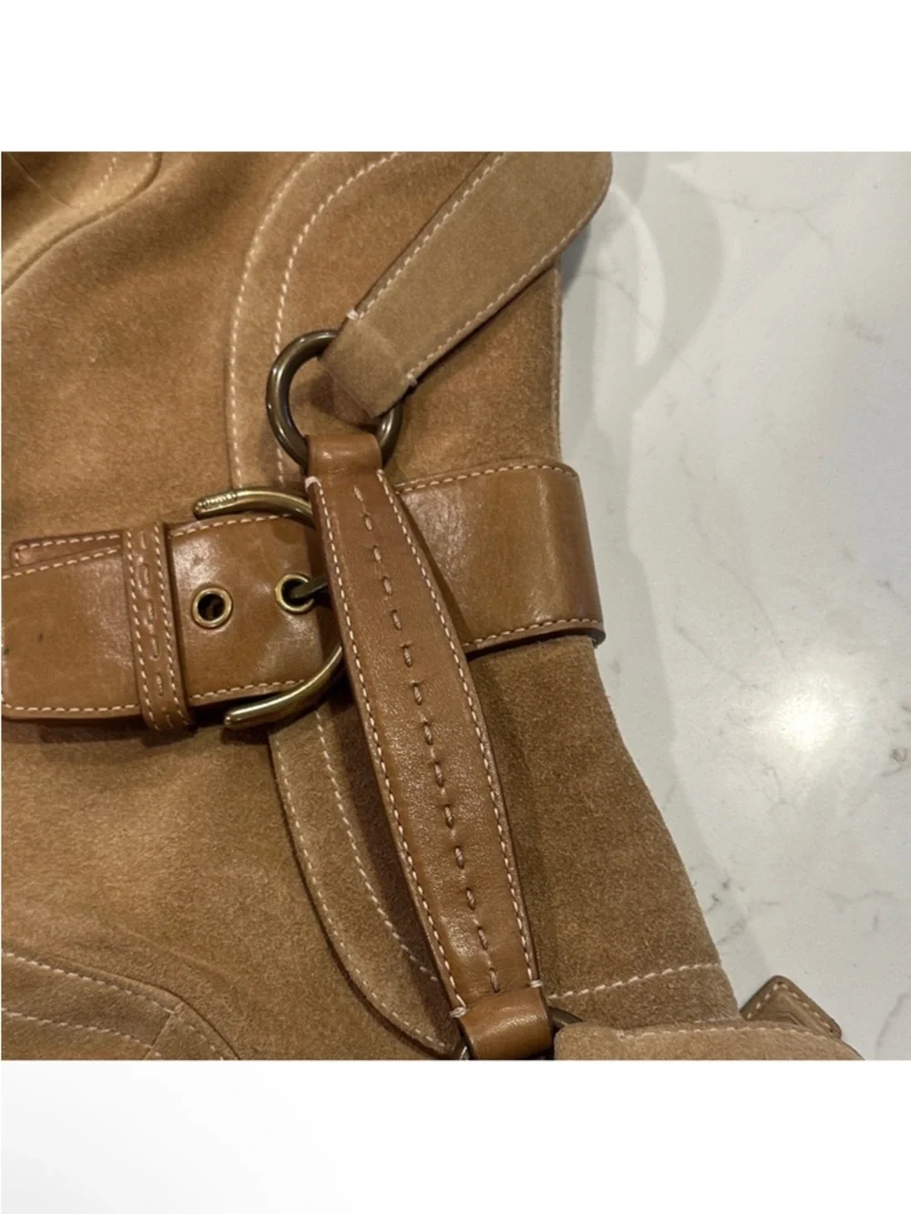 Coach SoHO Y2K Tan Suede Hobo Shoulder Bag with Buckle Detail